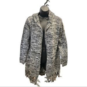 ALMOST FAMOUS, Women’s cardigan,M,Black, Gray & White, long sleeve,fringe, boho,